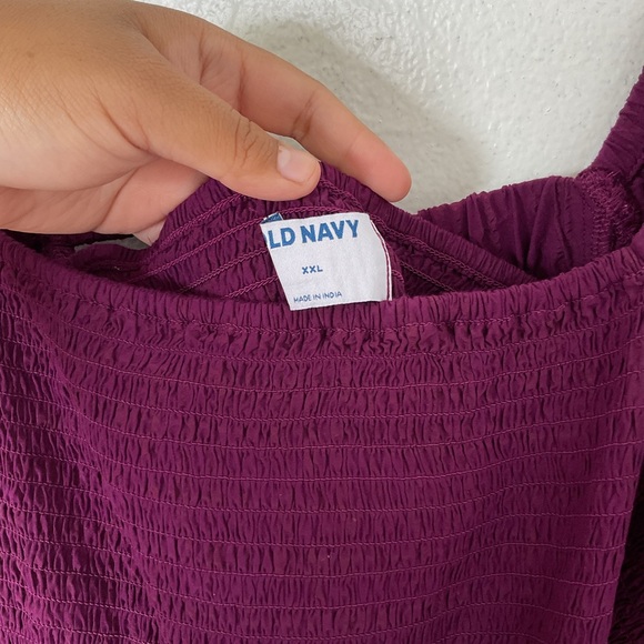 Old Navy Smocked Square Neck Seersucker Babydoll Blouse XXL Plumeria Purple NWT - Picture 6 of 10